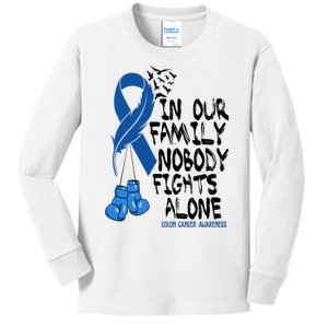 In Our Family Nobody Fights Alone Colon Cancer Awareness Kids Long Sleeve Shirt