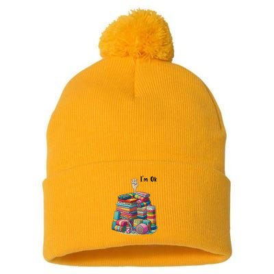 IM Ok Funny Sewing Quilting Fabric Pom Pom 12in Knit Beanie