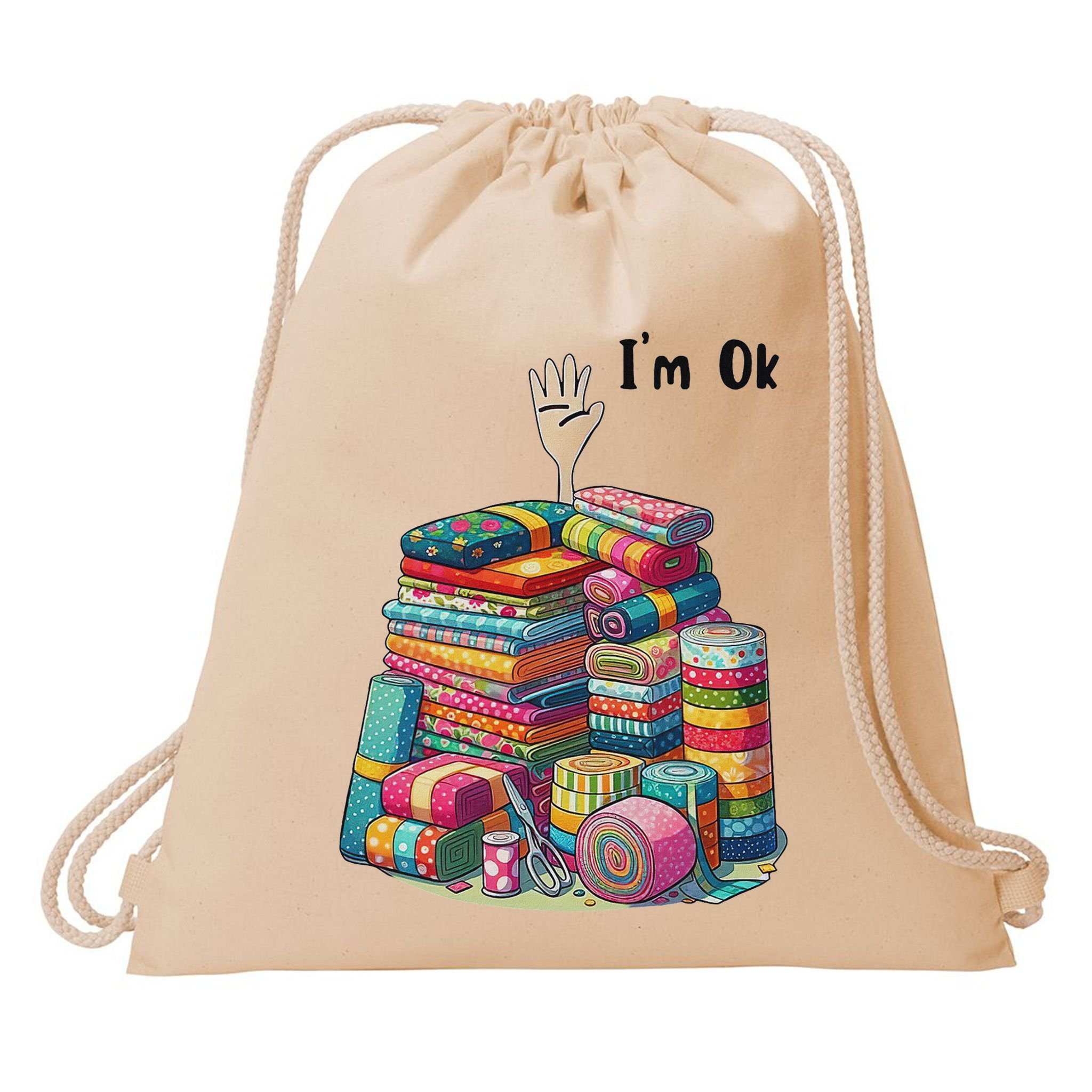 IM Ok Funny Sewing Quilting Fabric Drawstring Bag
