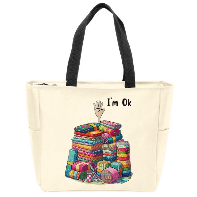 IM Ok Funny Sewing Quilting Fabric Zip Tote Bag