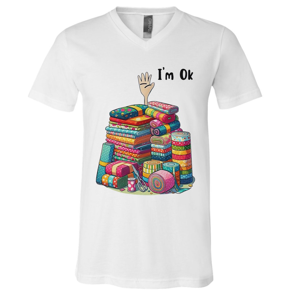 IM Ok Funny Sewing Quilting Fabric V-Neck T-Shirt