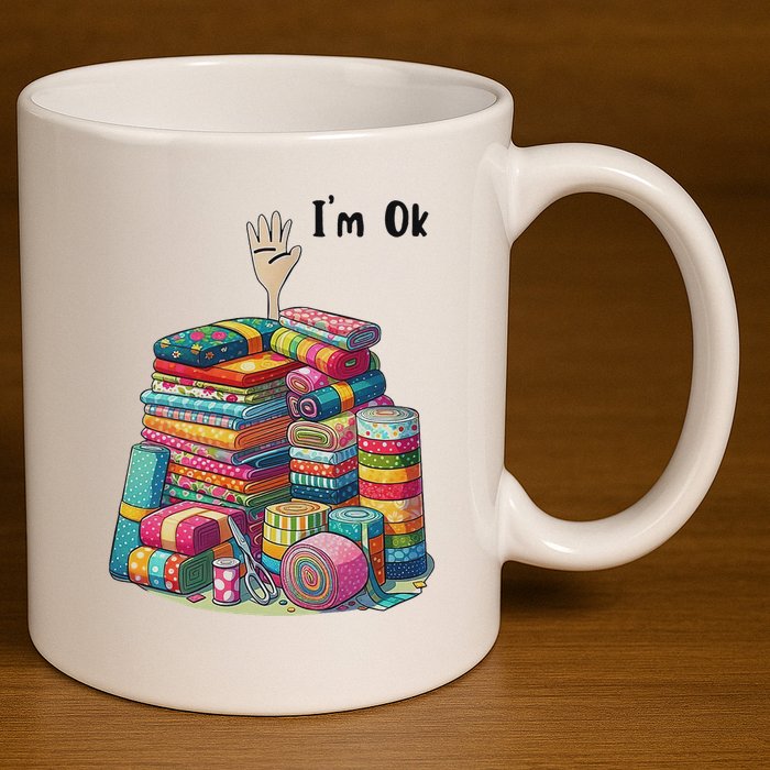 IM Ok Funny Sewing Quilting Fabric 11oz C Handle Ceramic Mug