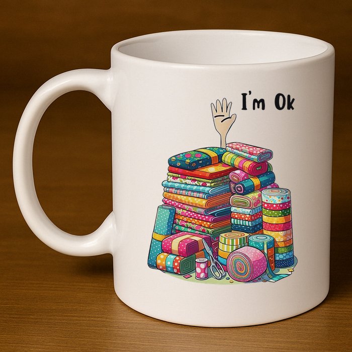 IM Ok Funny Sewing Quilting Fabric 11oz C Handle Ceramic Mug