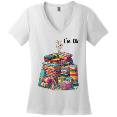 IM Ok Funny Sewing Quilting Fabric Women's V-Neck T-Shirt