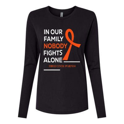 In Our Family Nobody Fights Alone Support Throat Cancer Womens Cotton Relaxed Long Sleeve T-Shirt