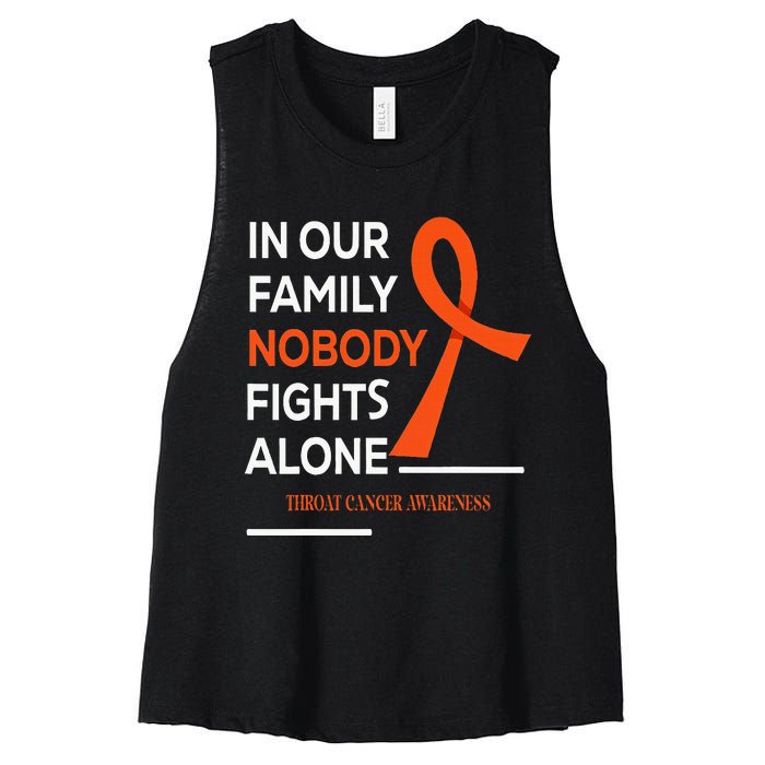 In Our Family Nobody Fights Alone Support Throat Cancer Women's Racerback Cropped Tank