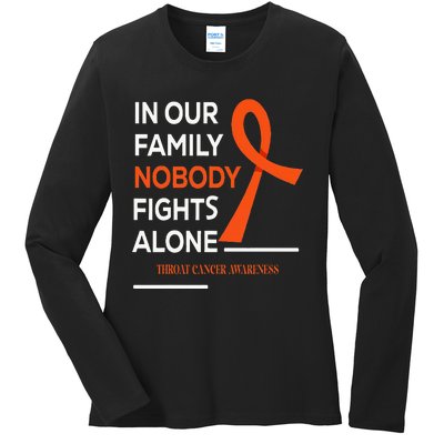 In Our Family Nobody Fights Alone Support Throat Cancer Ladies Long Sleeve Shirt