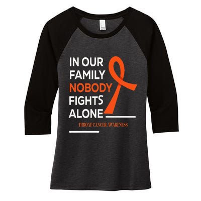 In Our Family Nobody Fights Alone Support Throat Cancer Women's Tri-Blend 3/4-Sleeve Raglan Shirt