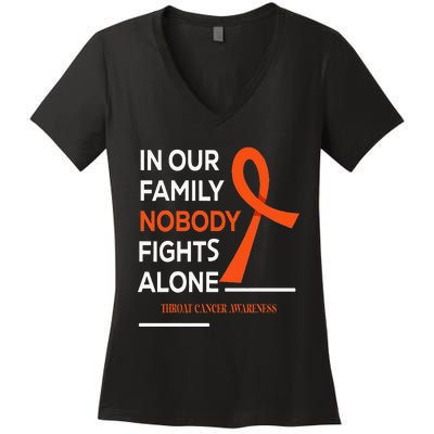 In Our Family Nobody Fights Alone Support Throat Cancer Women's V-Neck T-Shirt