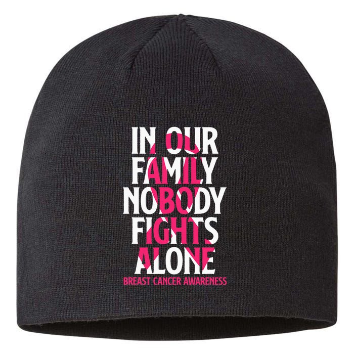 In Our Family Nobody Fights Alone Breast Cancer Awareness Sustainable Beanie