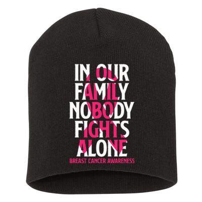 In Our Family Nobody Fights Alone Breast Cancer Awareness Short Acrylic Beanie