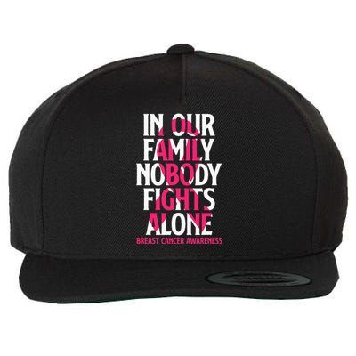 In Our Family Nobody Fights Alone Breast Cancer Awareness Wool Snapback Cap