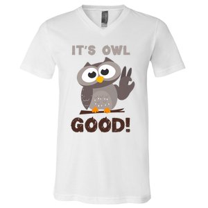 It's Owl Good It's All Good Funny Trending Owl Lover V-Neck T-Shirt