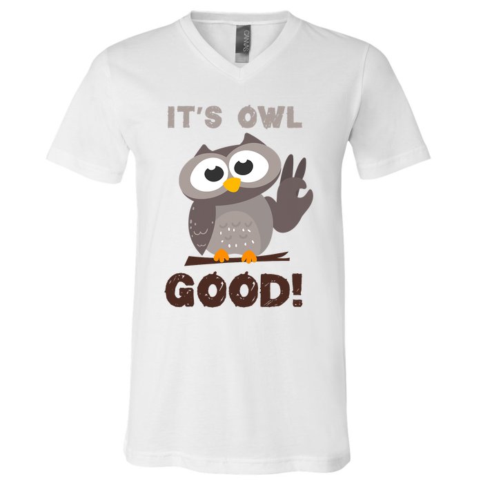 It's Owl Good It's All Good Funny Trending Owl Lover V-Neck T-Shirt