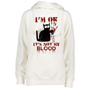 IM Ok ItS Not My Blood Black Cat Knife Womens Funnel Neck Pullover Hood