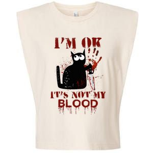 IM Ok ItS Not My Blood Black Cat Knife Garment-Dyed Women's Muscle Tee