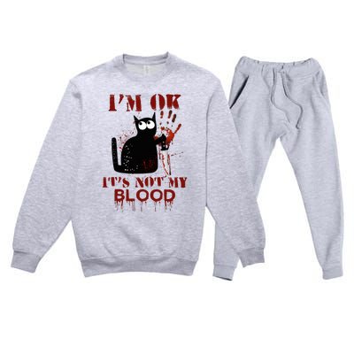 IM Ok ItS Not My Blood Black Cat Knife Premium Crewneck Sweatsuit Set