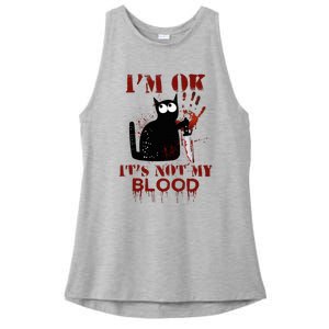 IM Ok ItS Not My Blood Black Cat Knife Ladies PosiCharge Tri-Blend Wicking Tank