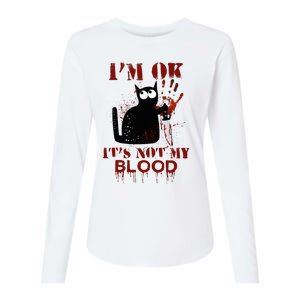 IM Ok ItS Not My Blood Black Cat Knife Womens Cotton Relaxed Long Sleeve T-Shirt