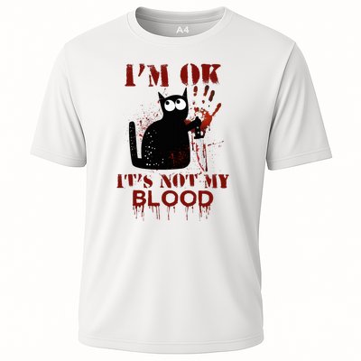 IM Ok ItS Not My Blood Black Cat Knife Cooling Performance Crew T-Shirt