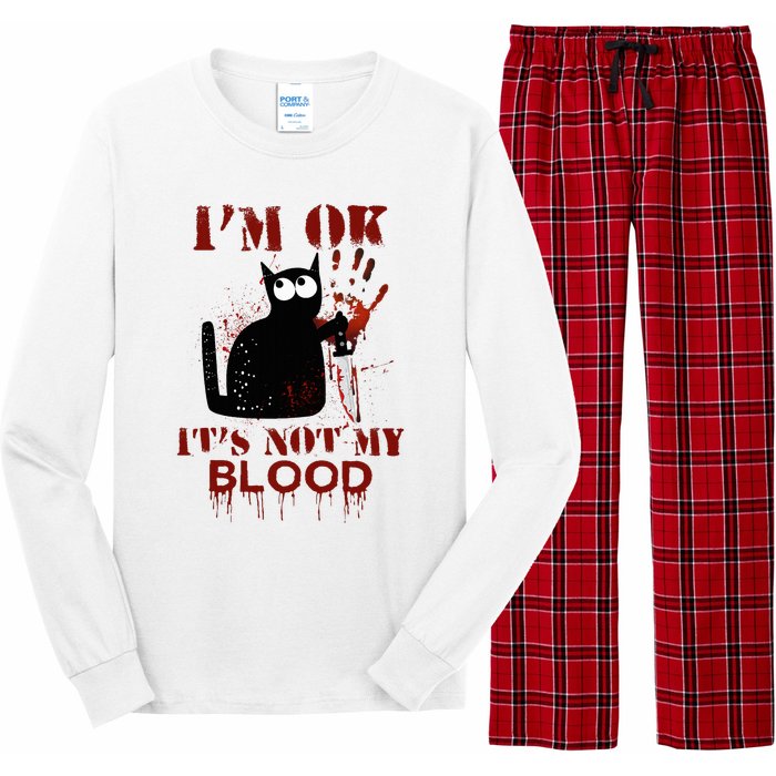 IM Ok ItS Not My Blood Black Cat Knife Long Sleeve Pajama Set