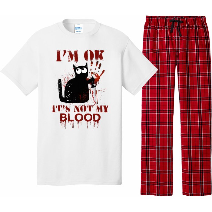 IM Ok ItS Not My Blood Black Cat Knife Pajama Set