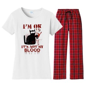 IM Ok ItS Not My Blood Black Cat Knife Women's Flannel Pajama Set