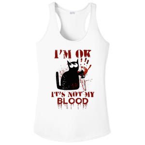 IM Ok ItS Not My Blood Black Cat Knife Ladies PosiCharge Competitor Racerback Tank