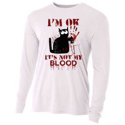 IM Ok ItS Not My Blood Black Cat Knife Cooling Performance Long Sleeve Crew