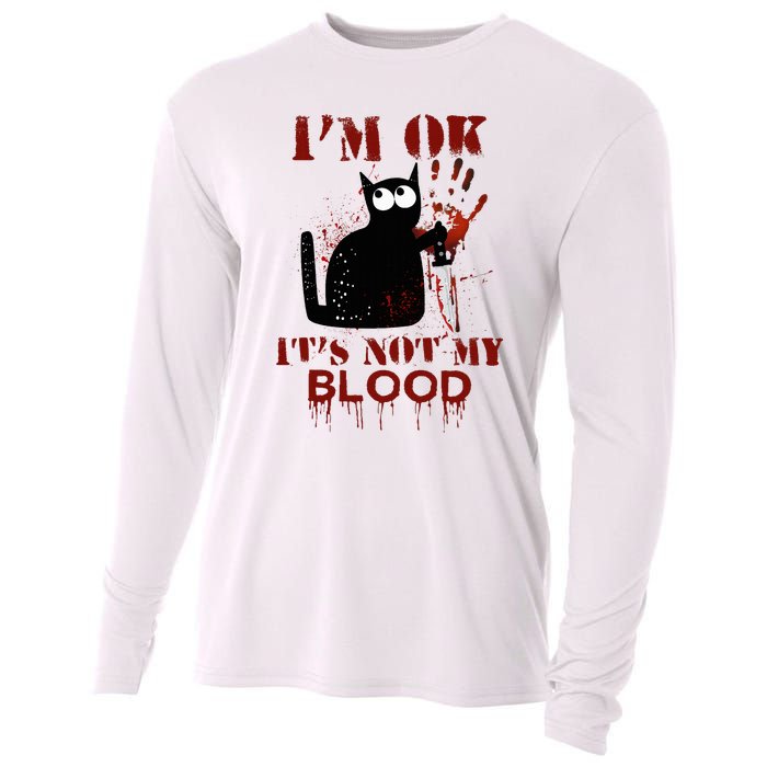 IM Ok ItS Not My Blood Black Cat Knife Cooling Performance Long Sleeve Crew