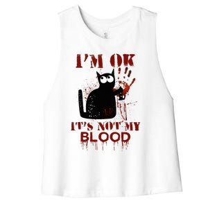 IM Ok ItS Not My Blood Black Cat Knife Women's Racerback Cropped Tank