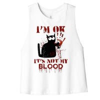 IM Ok ItS Not My Blood Black Cat Knife Women's Racerback Cropped Tank