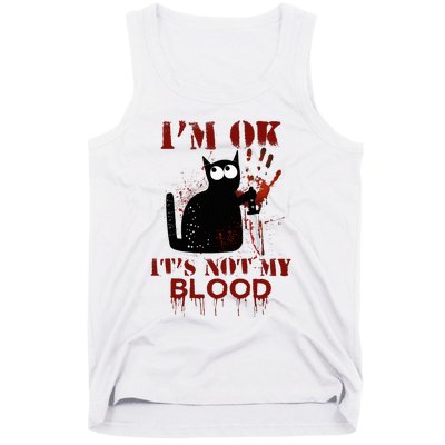 IM Ok ItS Not My Blood Black Cat Knife Tank Top