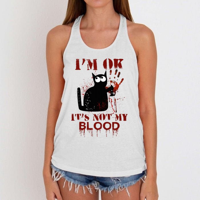 IM Ok ItS Not My Blood Black Cat Knife Women's Knotted Racerback Tank