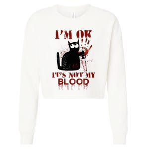 IM Ok ItS Not My Blood Black Cat Knife Cropped Pullover Crew