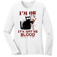 IM Ok ItS Not My Blood Black Cat Knife Ladies Long Sleeve Shirt