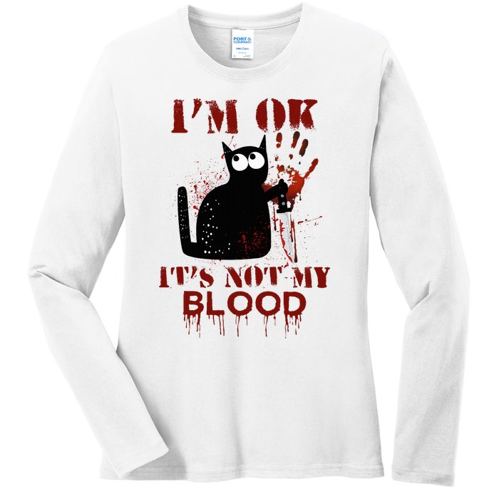 IM Ok ItS Not My Blood Black Cat Knife Ladies Long Sleeve Shirt