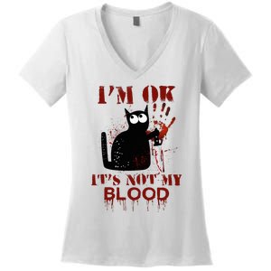 IM Ok ItS Not My Blood Black Cat Knife Women's V-Neck T-Shirt