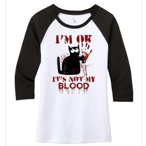 IM Ok ItS Not My Blood Black Cat Knife Women's Tri-Blend 3/4-Sleeve Raglan Shirt