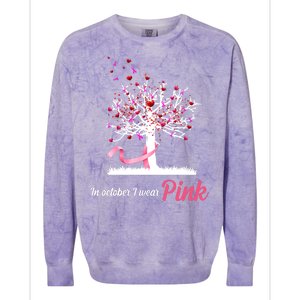 In October I Wear Pink Breast Cancer Tree Of Life Colorblast Crewneck Sweatshirt