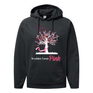 In October I Wear Pink Breast Cancer Tree Of Life Performance Fleece Hoodie