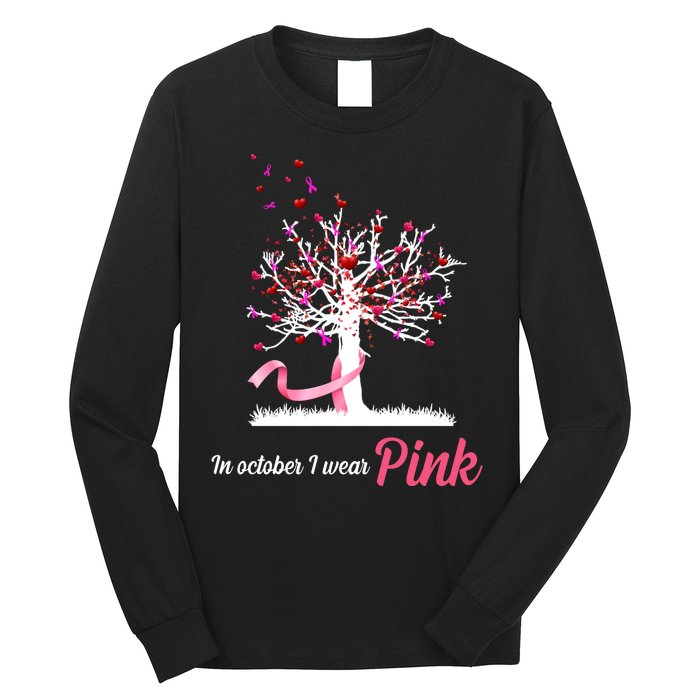 In October I Wear Pink Breast Cancer Tree Of Life Long Sleeve Shirt