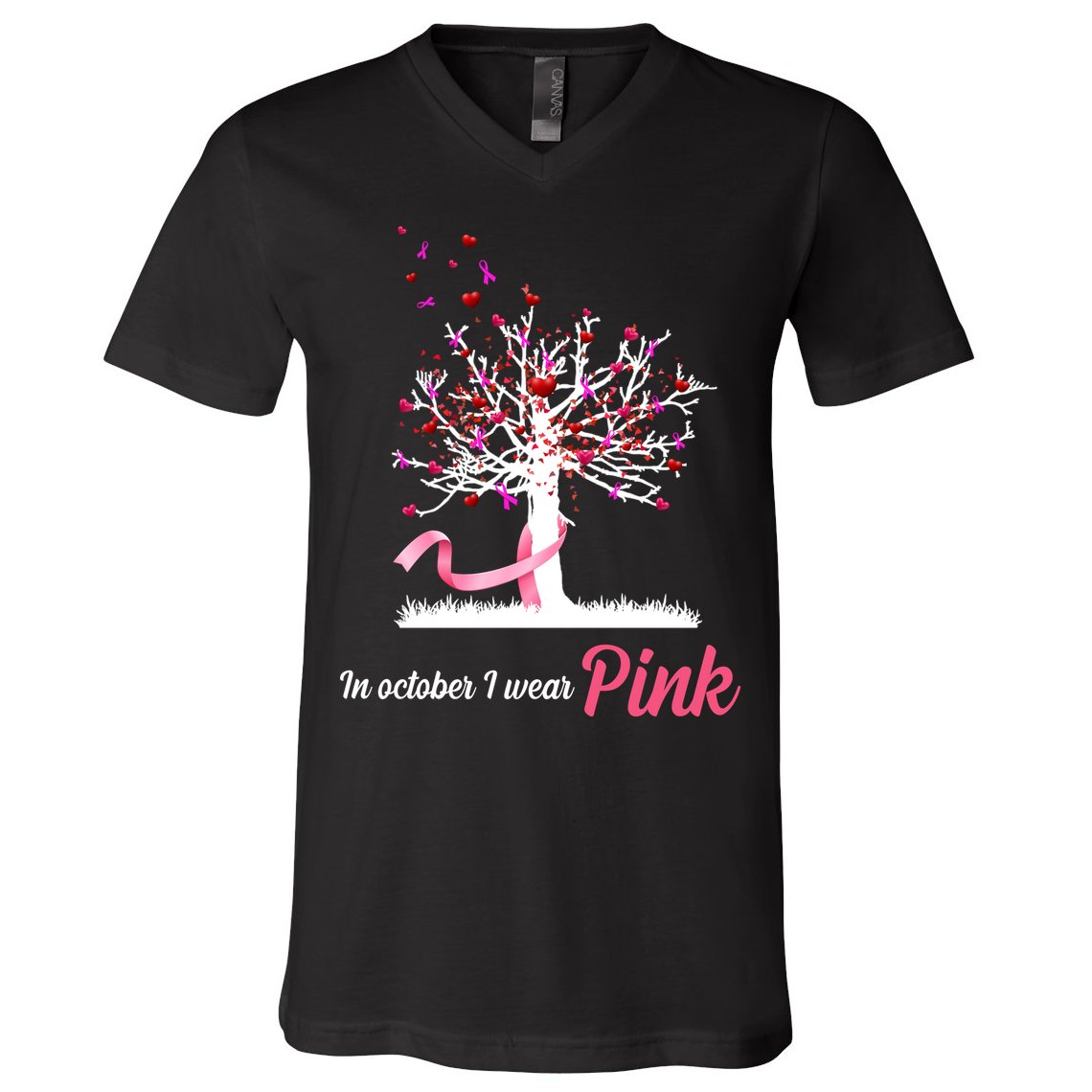 In October I Wear Pink Breast Cancer Tree Of Life V-Neck T-Shirt