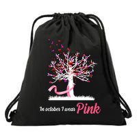In October I Wear Pink Breast Cancer Tree Of Life Drawstring Bag