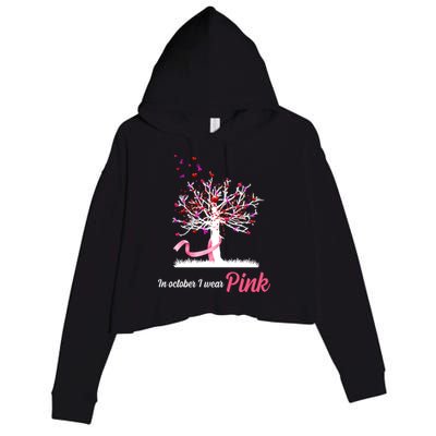 In October I Wear Pink Breast Cancer Tree Of Life Crop Fleece Hoodie