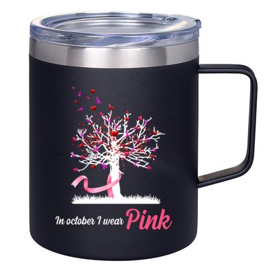 In October I Wear Pink Breast Cancer Tree Of Life 12oz Stainless Steel Coffee Mug
