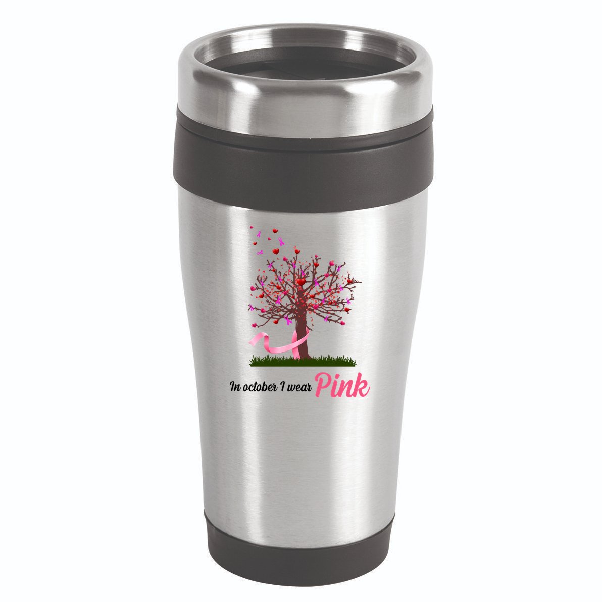 In October I Wear Pink Breast Cancer Tree Of Life 16oz Travel Tumbler