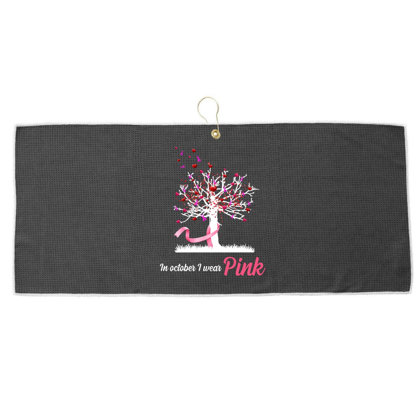 In October I Wear Pink Breast Cancer Tree Of Life Large Microfiber Waffle Golf Towel