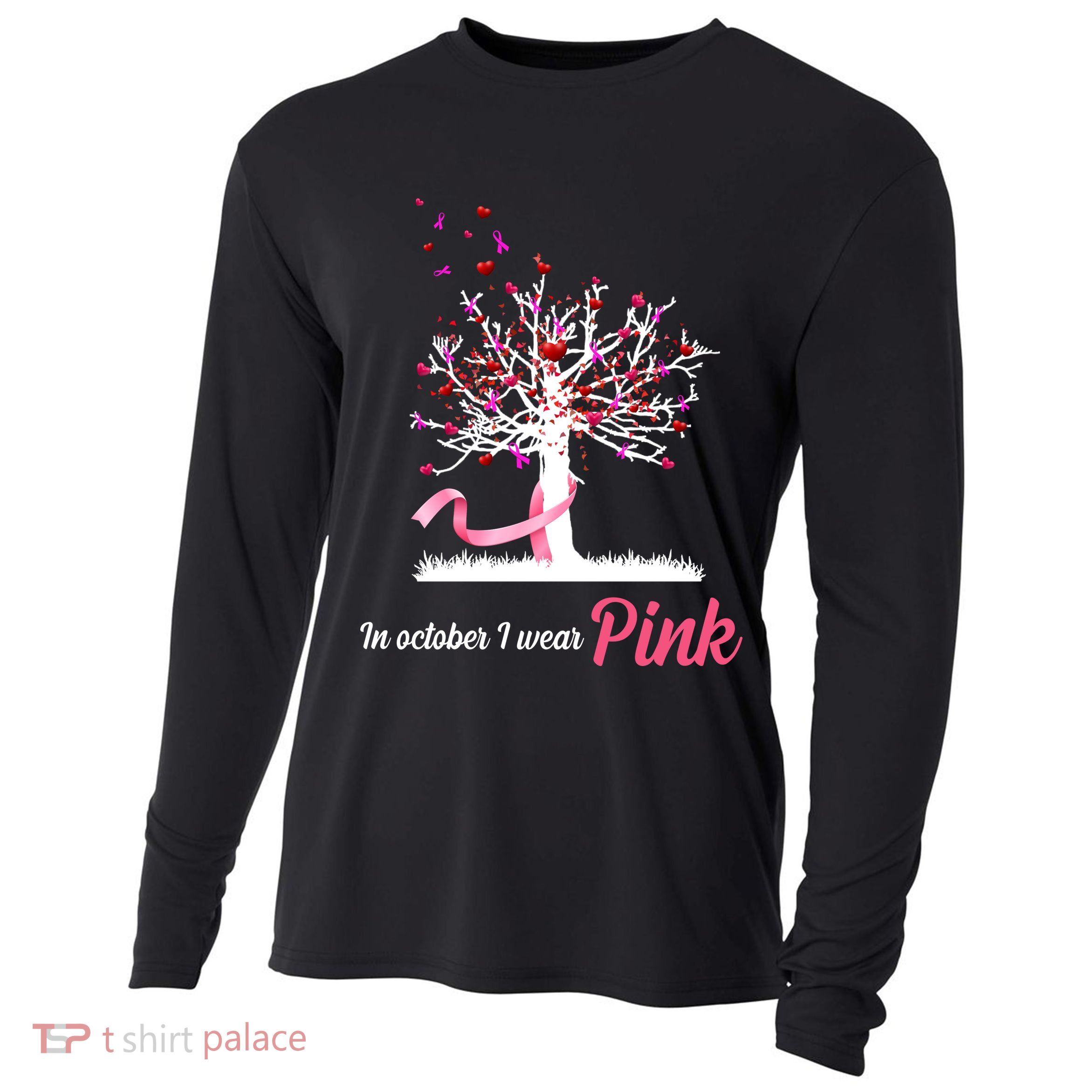 In October I Wear Pink Breast Cancer Tree Of Life Cooling Performance Long Sleeve Crew