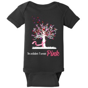 In October I Wear Pink Breast Cancer Tree Of Life Baby Bodysuit